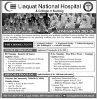 Admission notice for Liaquat National Hospital & Medical College, Karachi